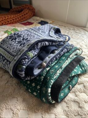 Women’s L.L. Bean Light Blue & Navy Patterned Crewneck Sweater Wool Size Large